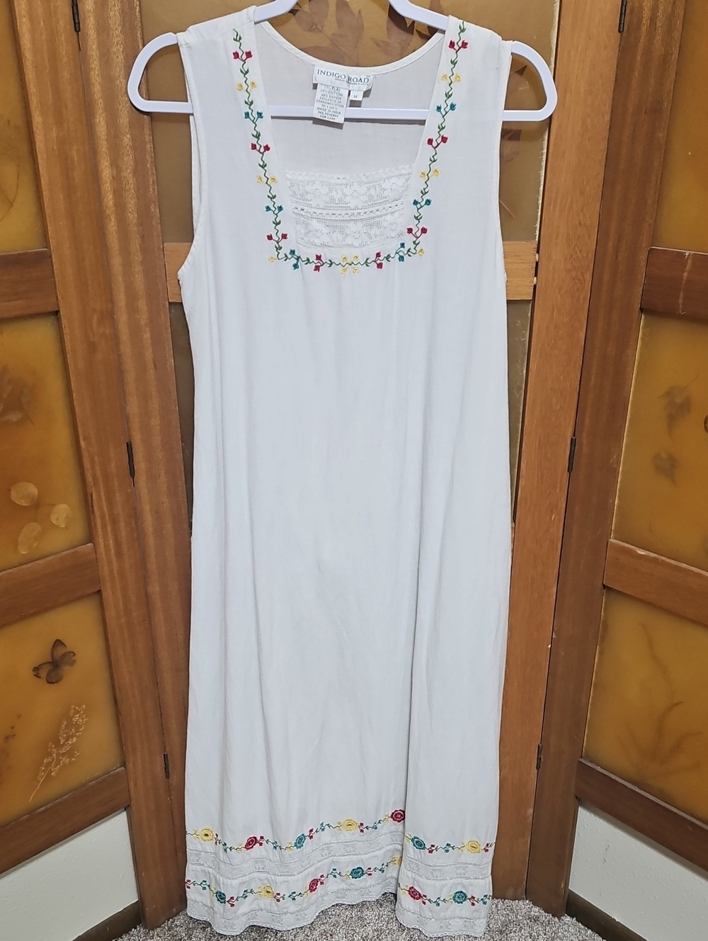 Indigo White Cotton-Rayon Lace-Trim Nightdress